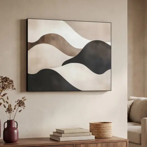 Golven - Abstract - Beige Textielframe zwart klein -sfeer3