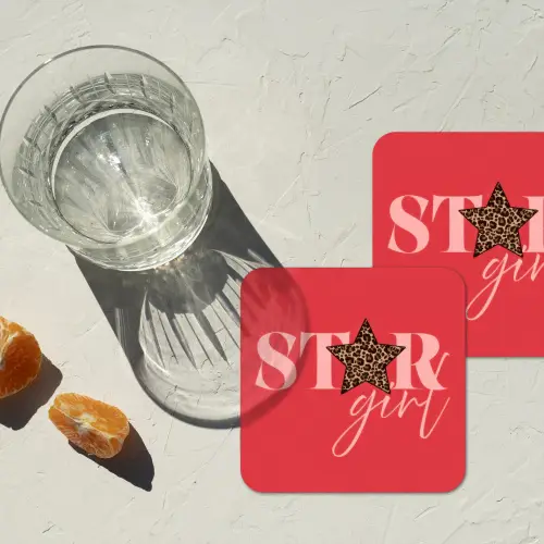 Star girl - Rood - Panter - Ster onderzetter kurk middel -sfeer4