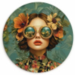 Vrouw - Bloemen - Vlinders - Natuur - Vintage Wandcirkel kunststof plaat 5mm dik klein -3d