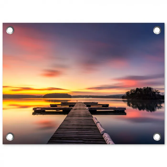 Steiger - Zonsondergang - Water - Zee - Reflectie tuinposter los doek klein -3d