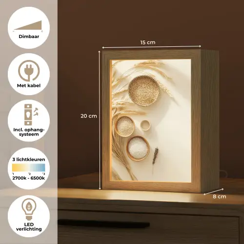 Granen - Hout - Kom - Beige Light Box met kabel (Tafellamp) klein -USP_NL