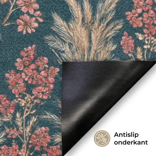 Botanisch - Patroon - Blauw Deurmat klein 898 -antislip_NL