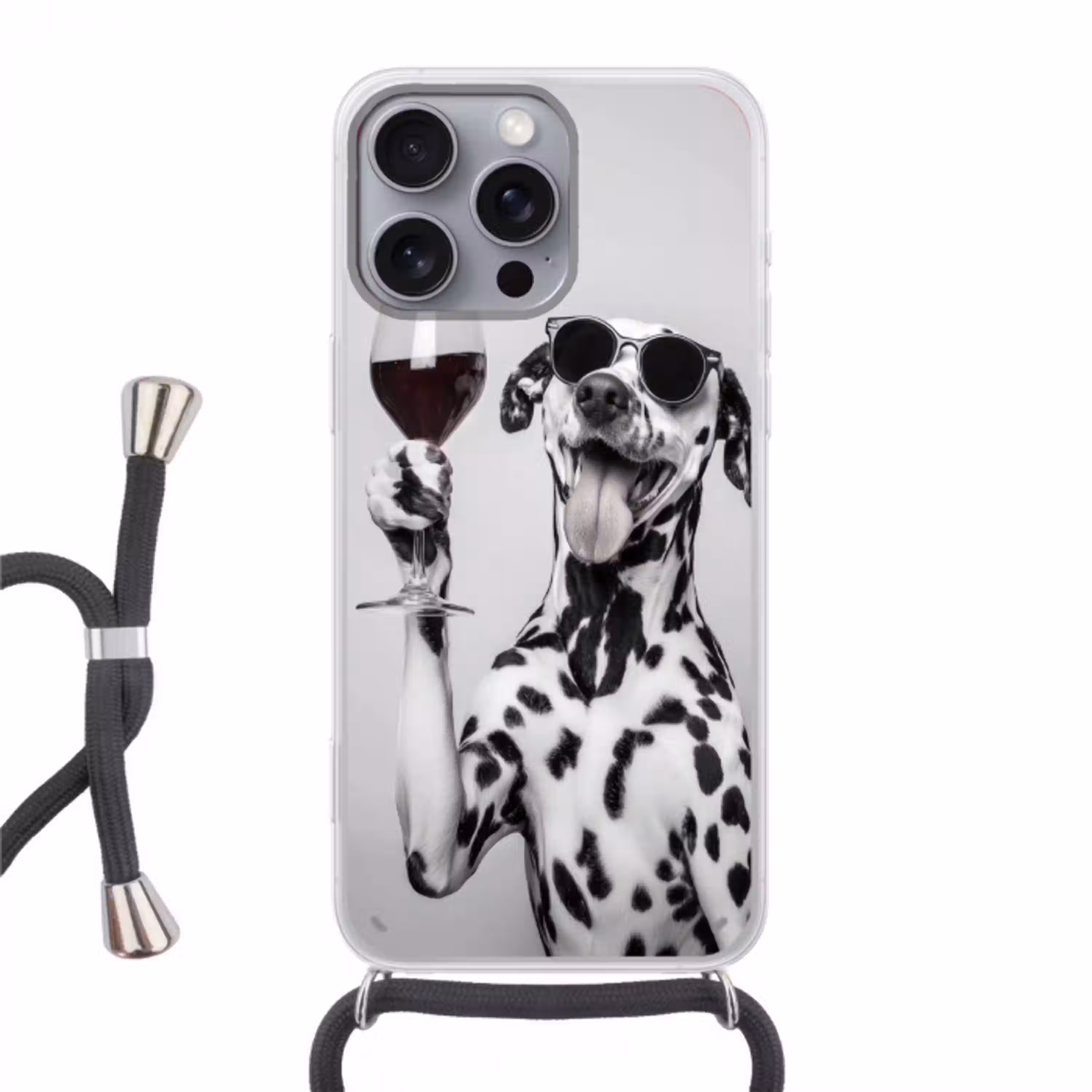 Zonnebril - Dalmatiër - Wijnglas - Tong Hoesje iPhone 16 Pro Max met koord klein -3d