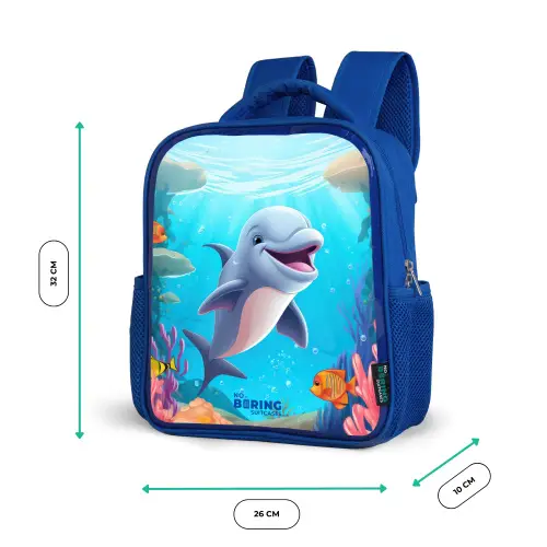 Vrolijke dolfijn tussen de koralen Kinderrugzak - Blauw middel -productfoto_formaten
