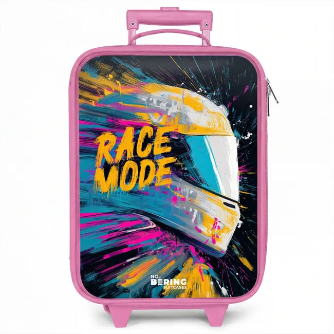 Kinderkoffer roze - Racehelm - Verfspatten - Penseelstreken - Race mode