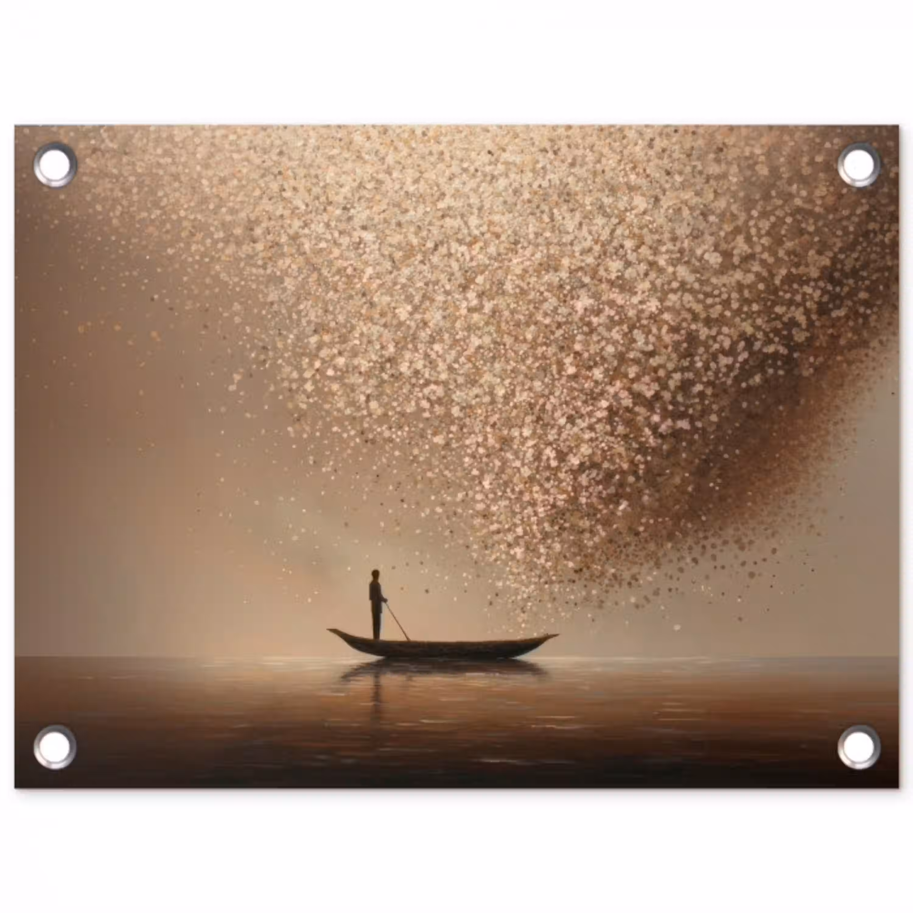 Bootje - Blaadjes - Goud - Water tuinposter los doek klein -3d