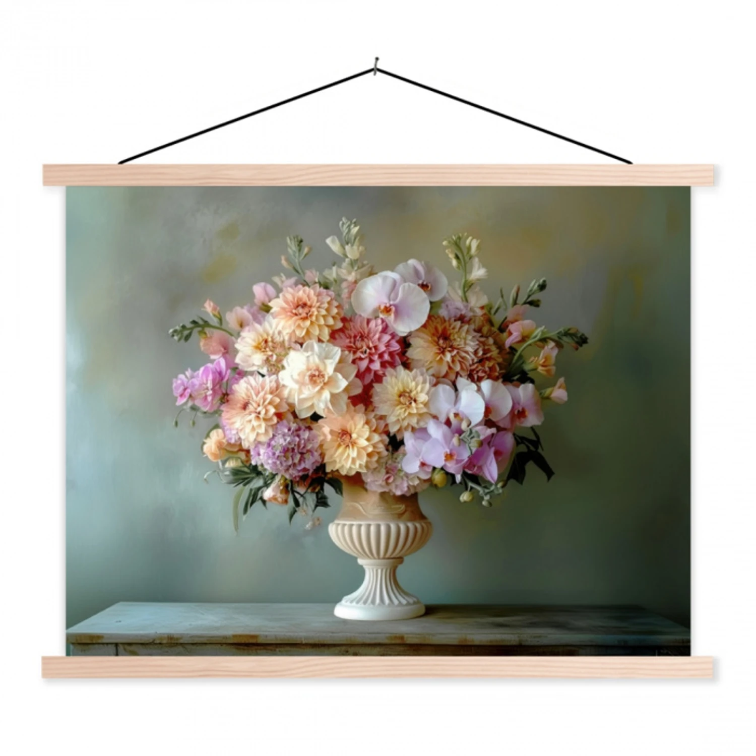 Orchidee - Boeket - Vaas - Bloemen textielposter latten blank klein -3d