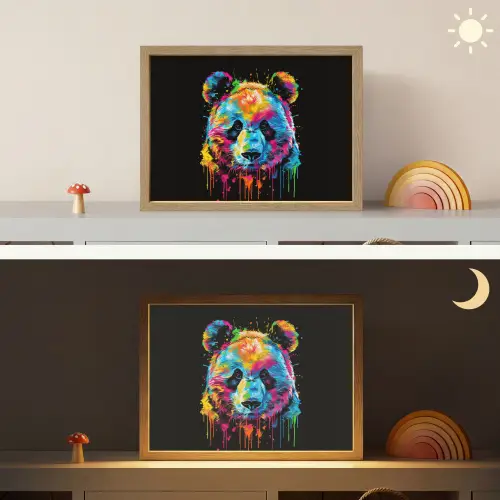 Panda - Dieren - Kleur - Verf - Zwart Light Box met batterij (Wandlamp kind) middel -sfeer3_kind