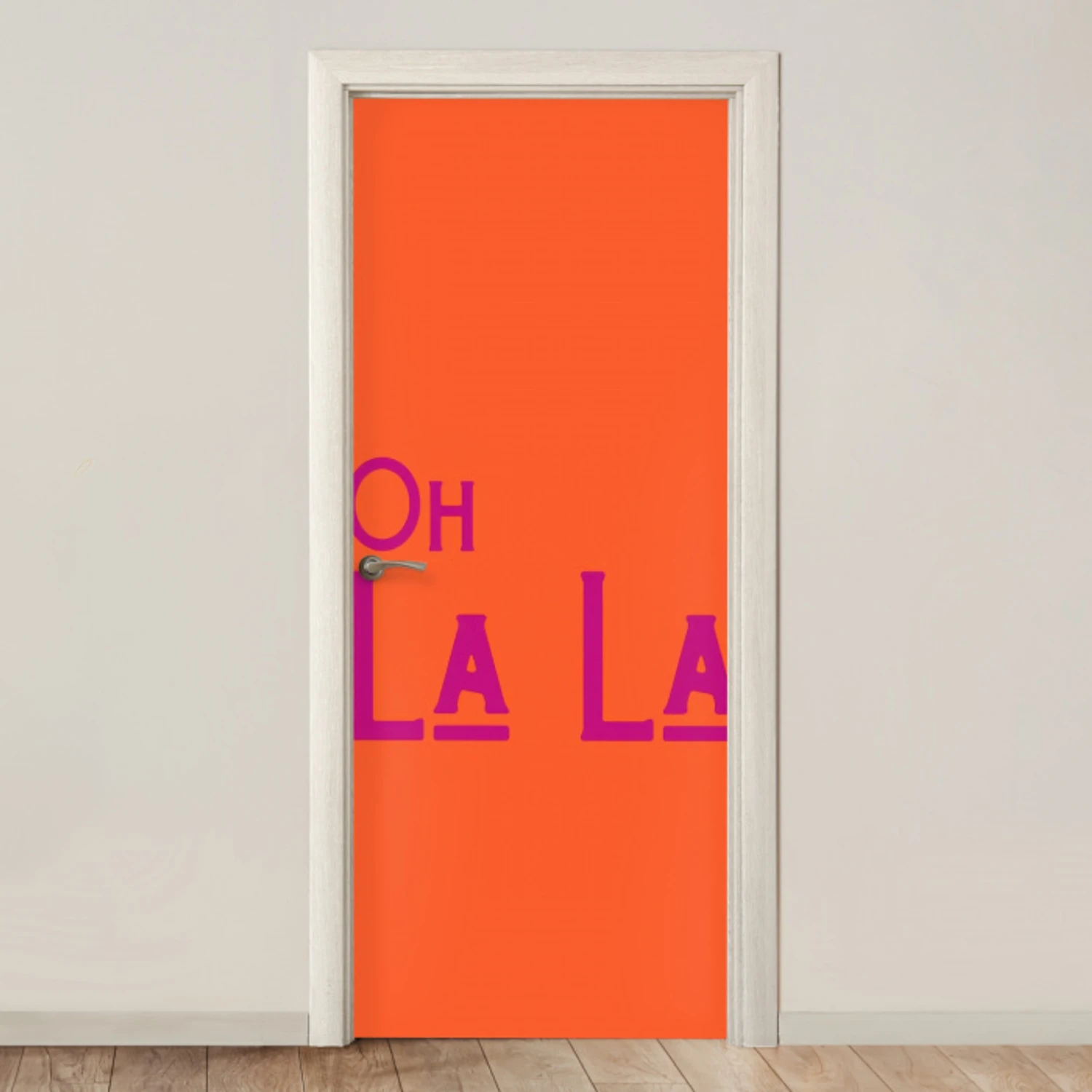 Oh la la - Oranje - Roze - Scheeflettertype deurposter klein -3d_beige