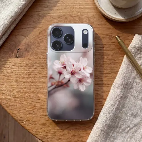 Bloesems - Meeldraden - Geel - Wazig Telefoonhoesje iPhone 17 Pro klein -sfeer1