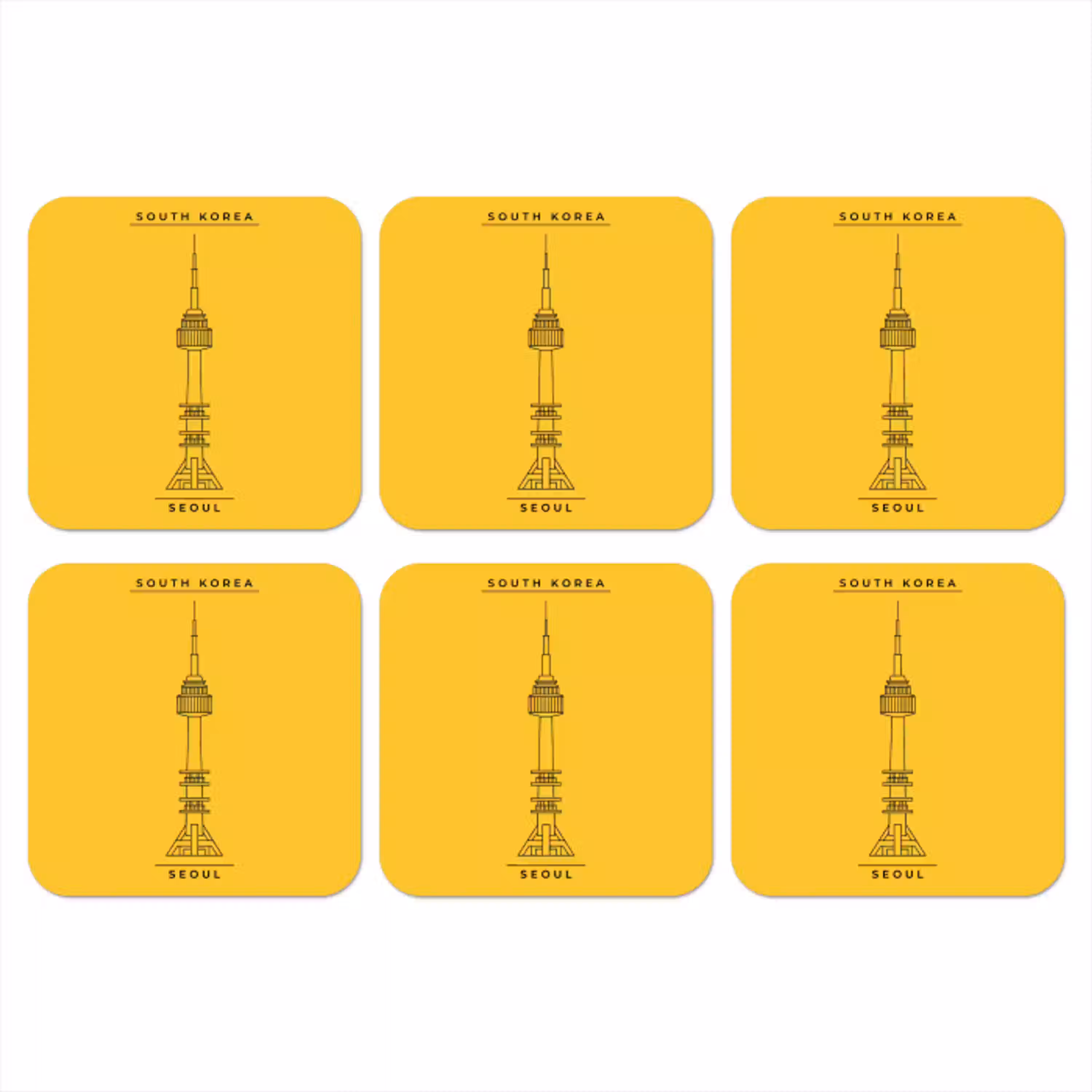 Toren - Seoul - Architectuur - Minimalistisch - Geel onderzetter kurk middel -3d
