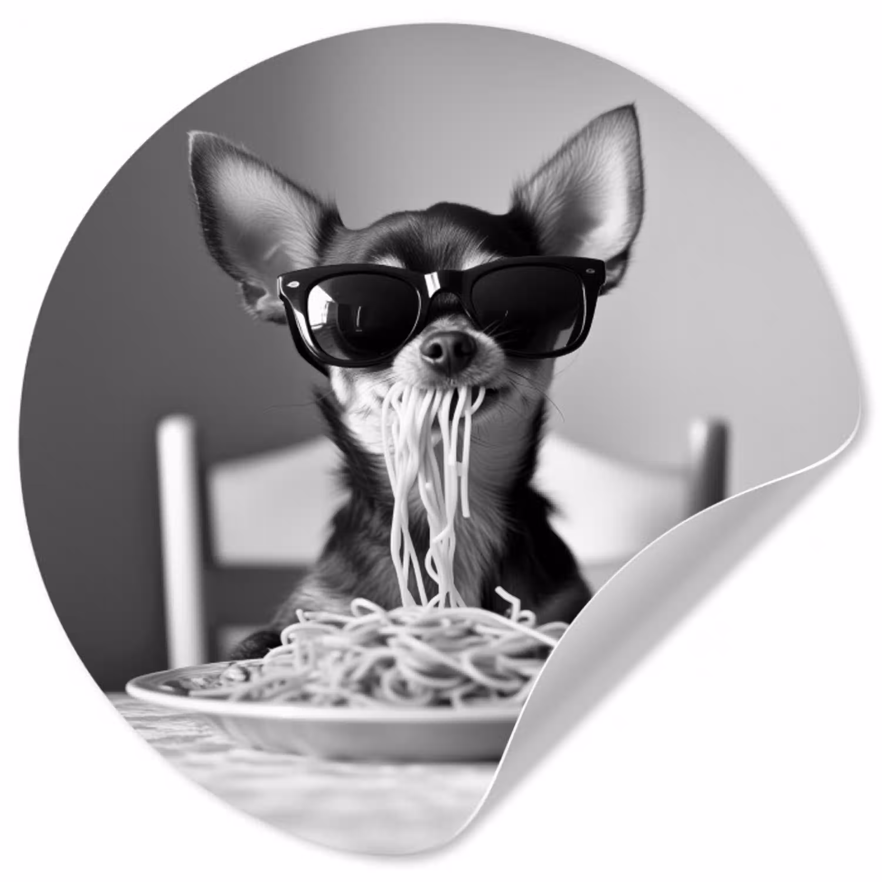 Chihuahua - Hond - Zonnebril - Humoristisch - Zwart - Wit - Spaghetti Wandcirkel behangsticker klein -3d