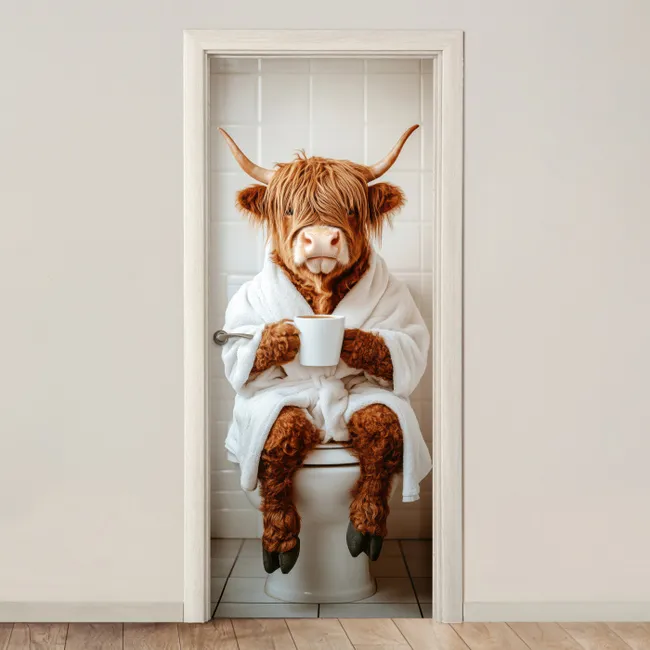 Deursticker - Schotse Hooglander - WC - Badjas - Modern - Dieren