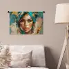 Vrouw - Portret - Goud - Luxe - Blauw Wandkleed katoen klein -sfeer4
