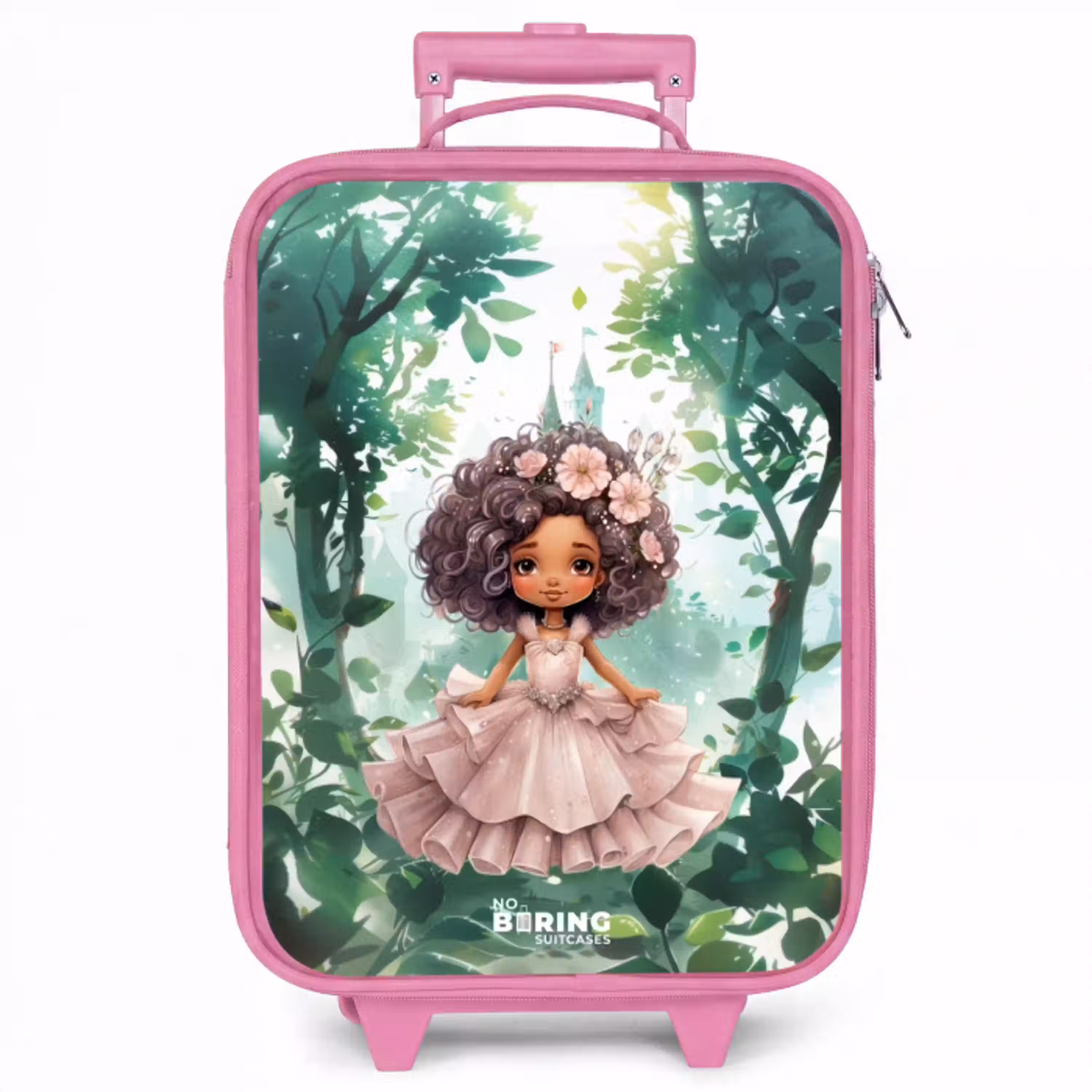 Meisje met donkere krullen in het bos Kinderkoffer - Roze klein -zzz_website3d