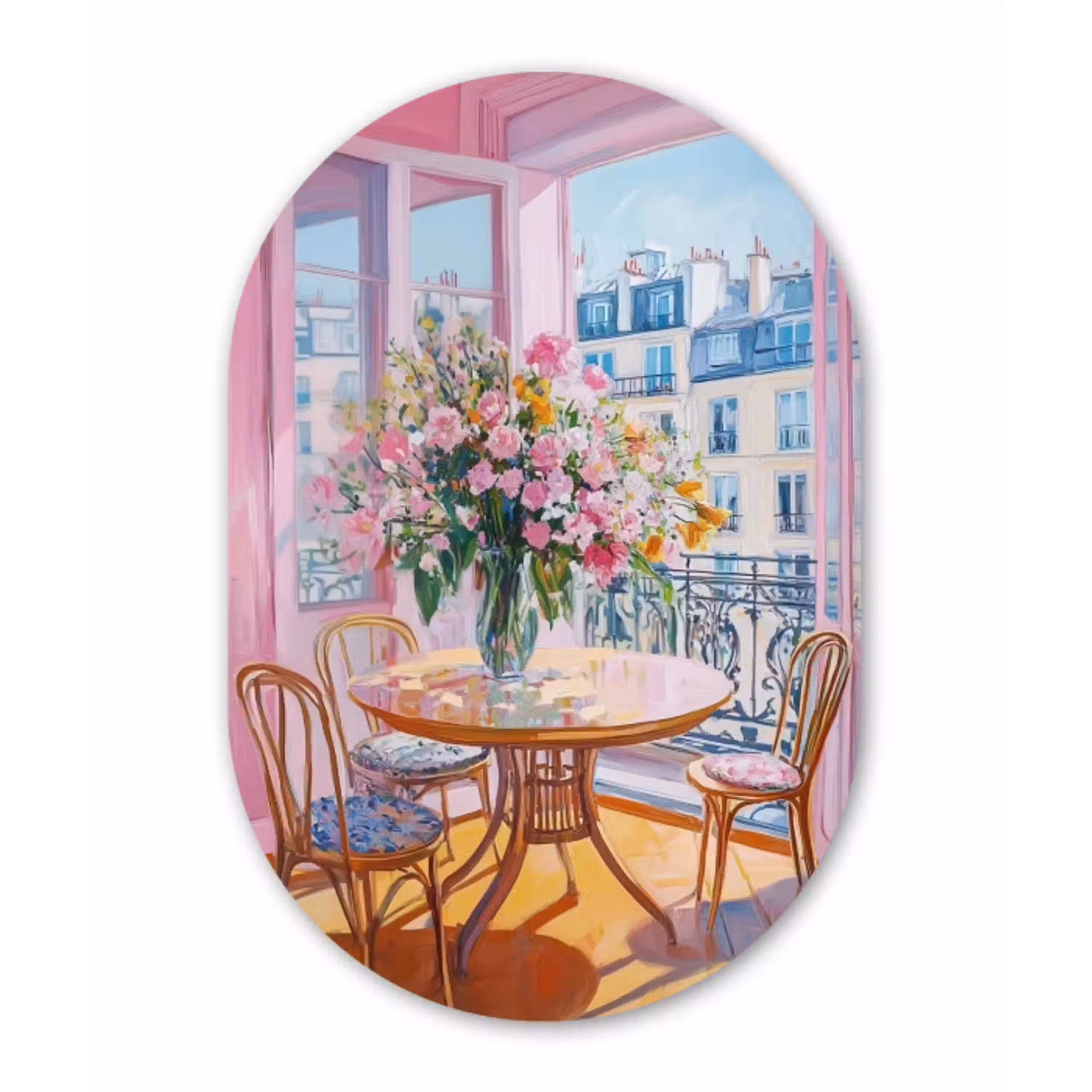 Pink - City - Bloemen Wandcirkel Ovaal Glas middel -3d