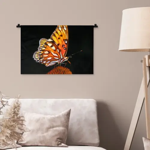 Vlinder - Bloemen - Insect - Portret - Zwart - Oranje Wandkleed katoen klein -sfeer4