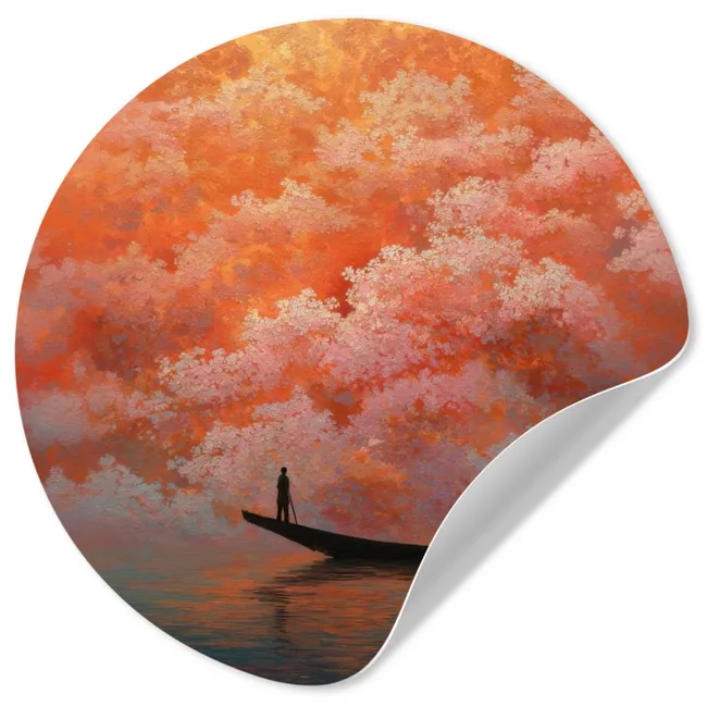 Behangcirkel - Zee - Boot - Wolken - Oranje
