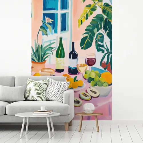 Tafel - Wijn - Fruit fotobehang vinyl groot -woonkamer