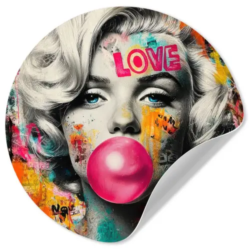 Vrouw - Kauwgom - Graffiti - Neonkleuren Wandcirkel behangsticker klein -3d