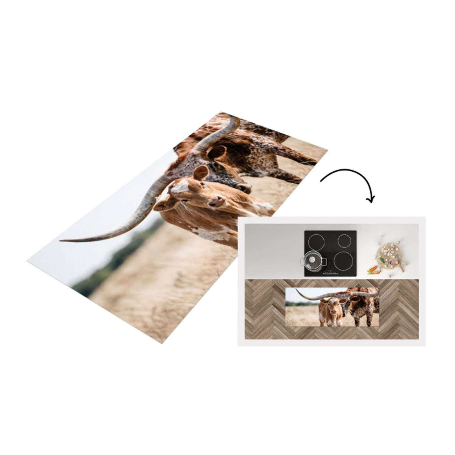 Texas Longhorn - Kalf - Weide - Dieren Keukenloper - keukenmat middel -3d