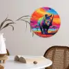 Neushoorn - Zonsondergang - Savanna - Kleurrijk Wandcirkel kunststof plaat 5mm dik klein -sfeer4