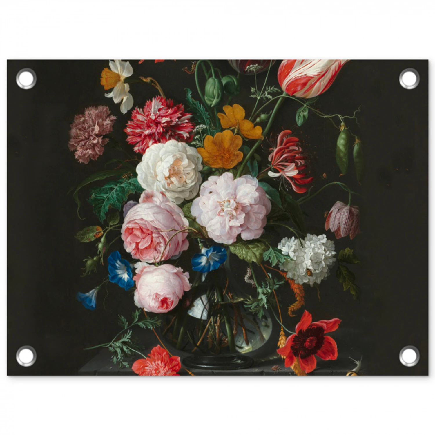 Stilleven met bloemen in een glazen vaas - Schilderij van Jan Davidsz. de Heem tuinposter los doek klein -3d