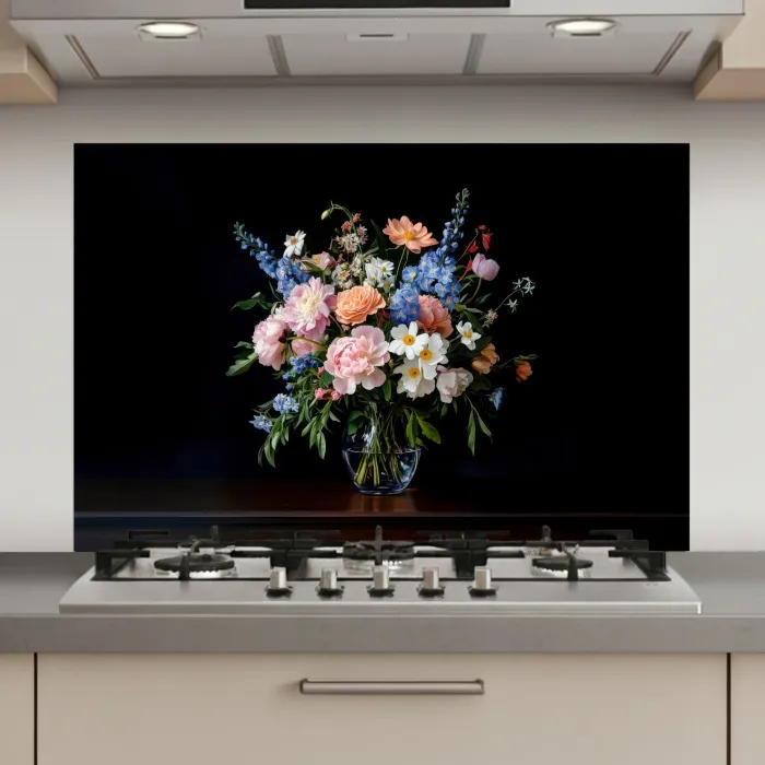 Pastel - Bloemen - Glazen - Vaas keuken achterwand spatscherm klein -3d_website
