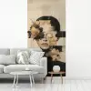 Gezicht - Bloemen - Zwart - Vrouw fotobehang vinyl groot -woonkamer