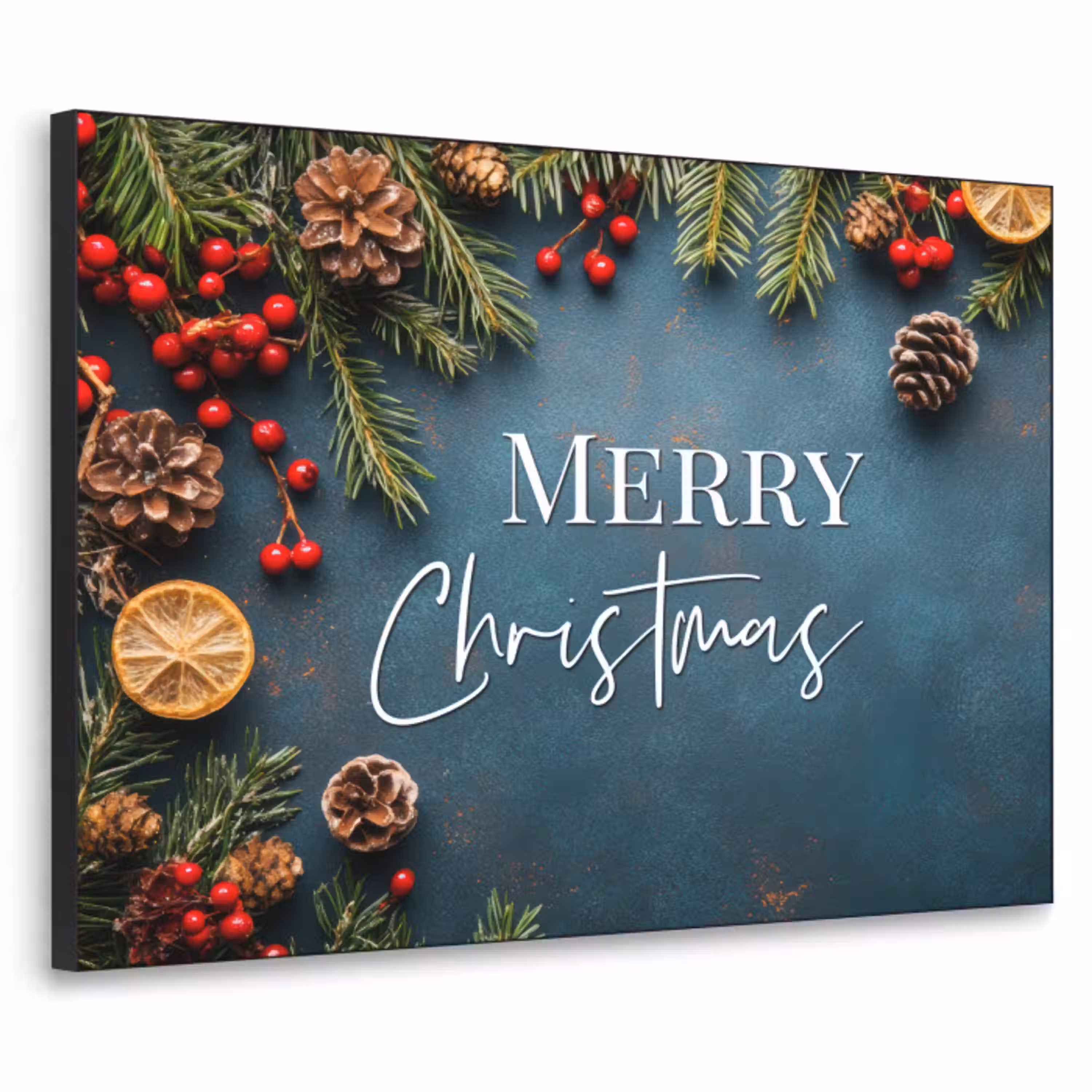 Merry Christmas - Blauw - Kerst - Winter Textielframe zwart klein -3d