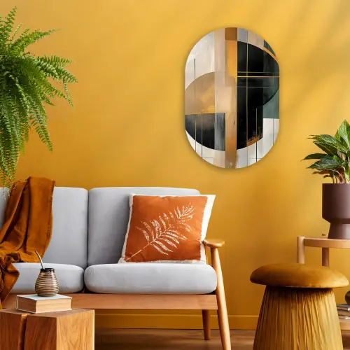 Abstract - Goud - Brons - Groen - Vormen - Modern Wandcirkel Ovaal Forex klein -sfeer4
