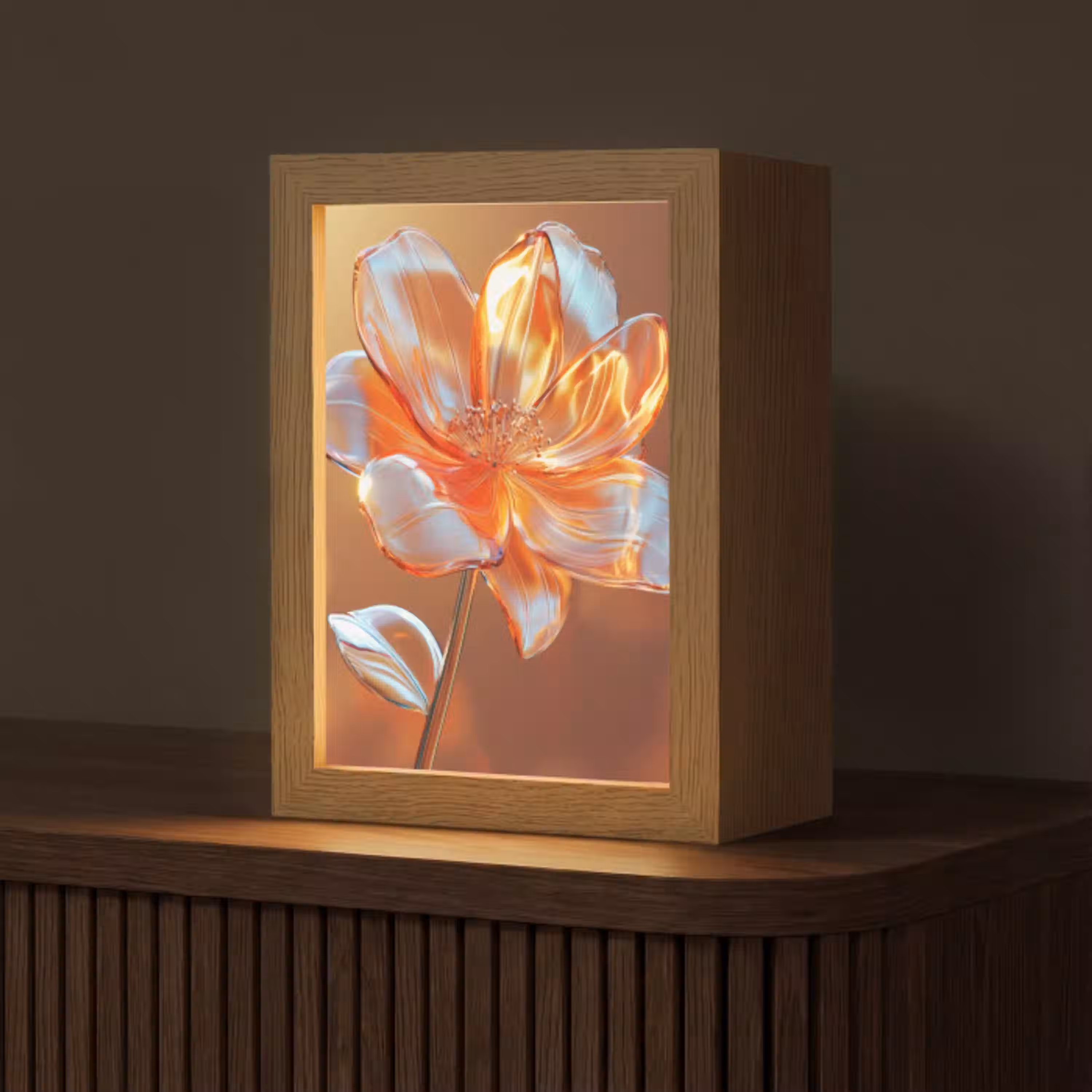 Glazen - Bloem - Zonlicht Light Box met kabel (Tafellamp) klein -z3d_website