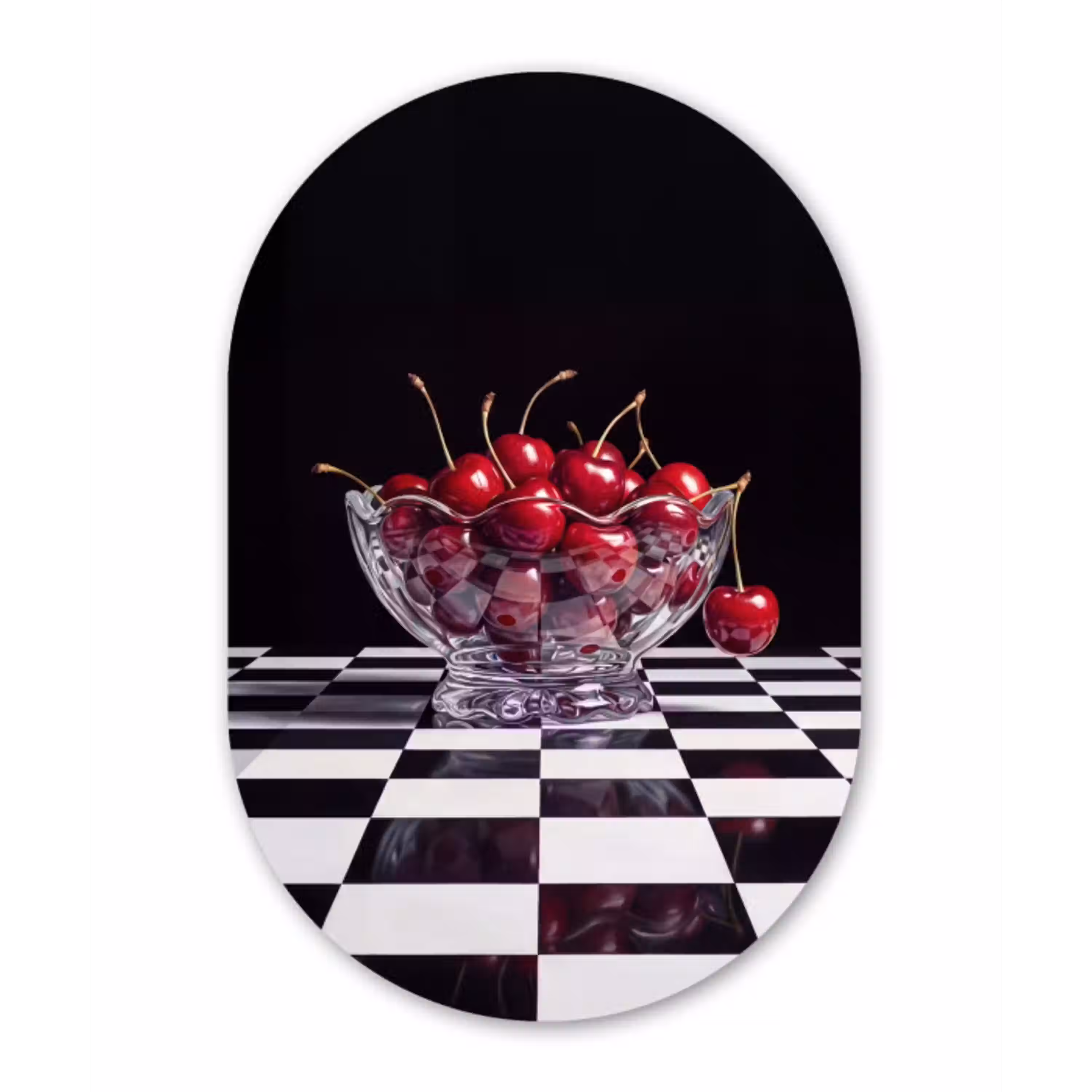 Eten - Kersen - Rood Wandcirkel Ovaal Aluminium middel -3d