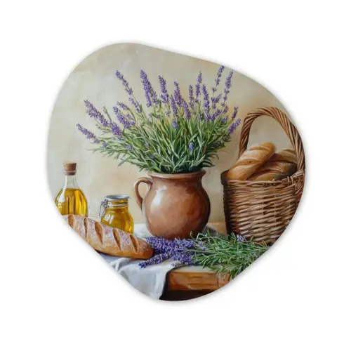 Lavendel - Brood - Stilleven Wandcirkel Organisch Forex 3mm klein -3d