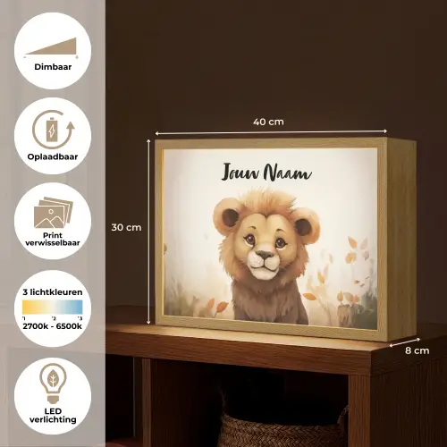 Leeuw - Dieren - Kinderen - Bruin - Meisje Light Box met batterij (Wandlamp kind) middel -USP_websiteoverzichtNL