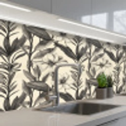 Klassiek - Botanisch - Zwart - Beige keuken achterwand 2 middel 871 -3d_schuin