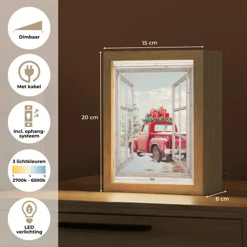 Auto - Rood - Cadeaus - Winter - Kerst - Doorkijk - Wit Light Box met kabel (Tafellamp) klein -USP_NL