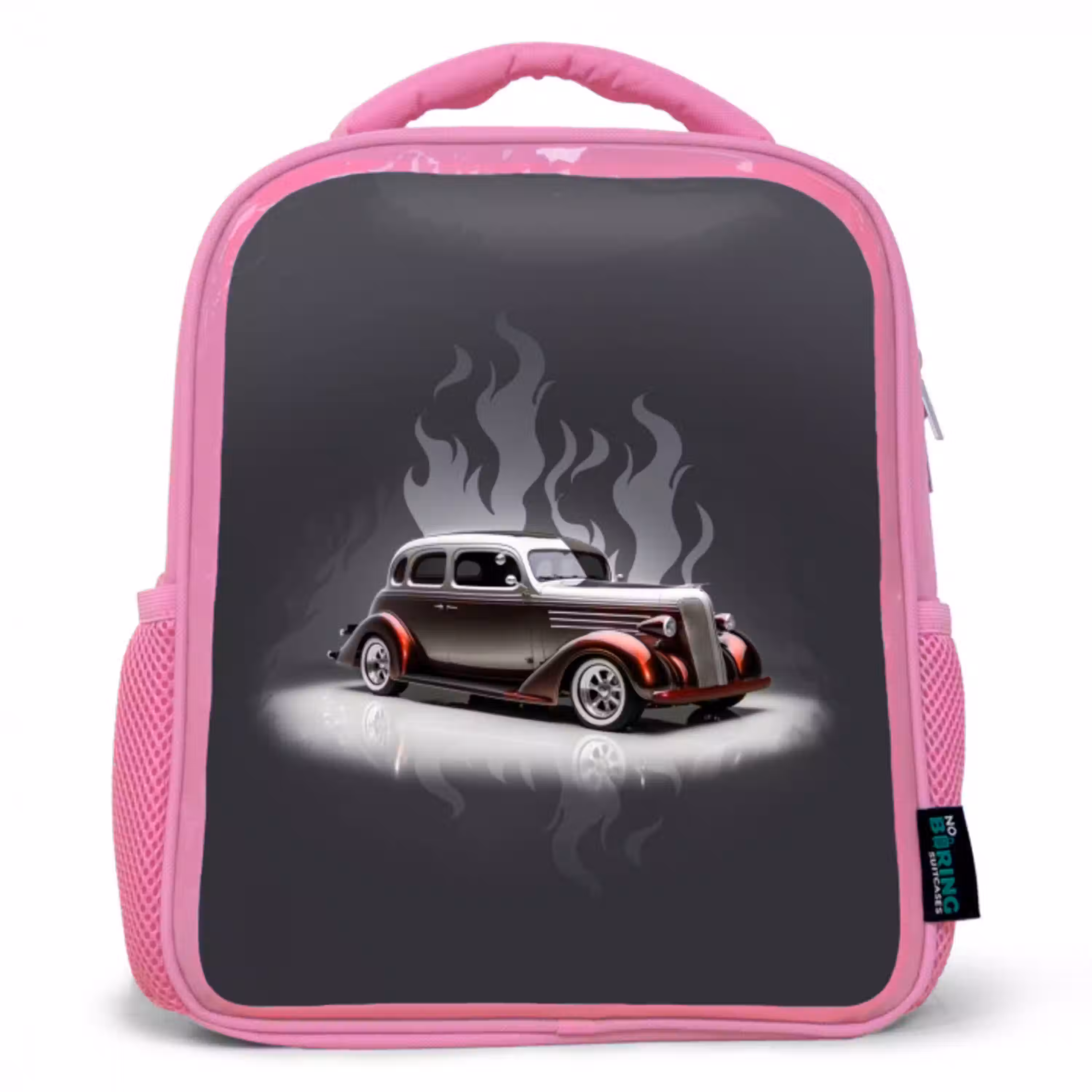 Grijze auto met grijze vlammen Kinderrugzak - Roze middel -3d