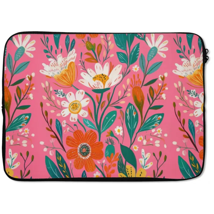 Roze - Bloemen - Wit - Oranje laptophoes neopreen klein -zkaufland3dotto