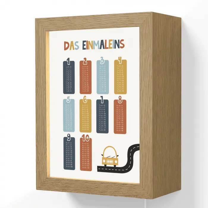 Educatief - Leren rekenen - Auto - Vermenigvuldigingstabel Light Box met kabel (Wandlamp kind) klein -3d