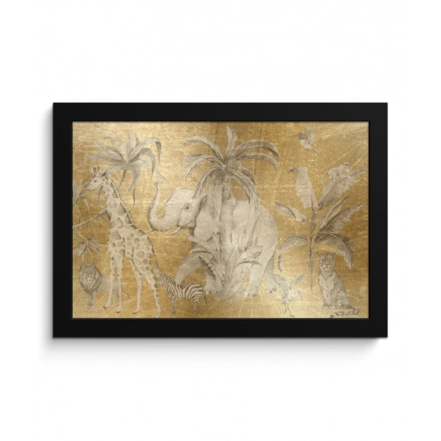 Jungle - Kinderen - Goud - Kinderen - Dieren fotolijst zwart zonder passe partout klein -3d