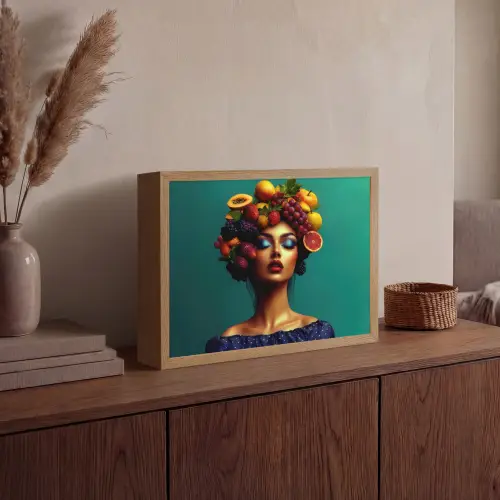 Vrouw - Hoodtooi - Tropisch - Fruit - Druiven Light Box met batterij (Wandlamp) middel -sfeer2