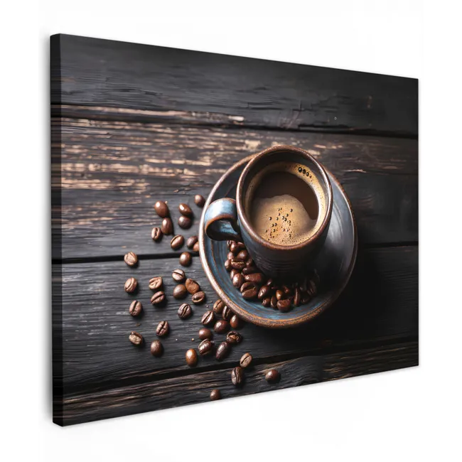 Canvas Print - Cup - Coffee - Wood - Beans