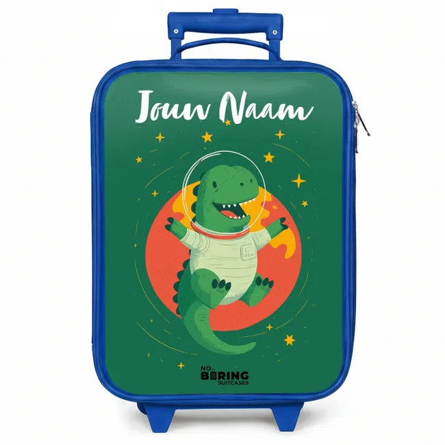 Kinderkoffer blauw met naam - Dino - Planeet - Sterren - Groen