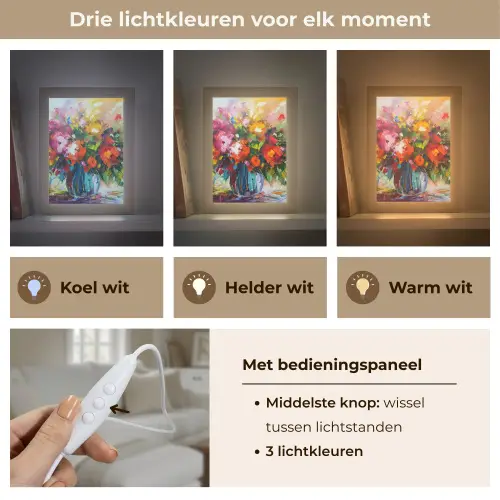 Bloemen - Kleurrijk - Bloempot - Olieverf Light Box met kabel (Tafellamp) klein -USP_lichtkleurNL
