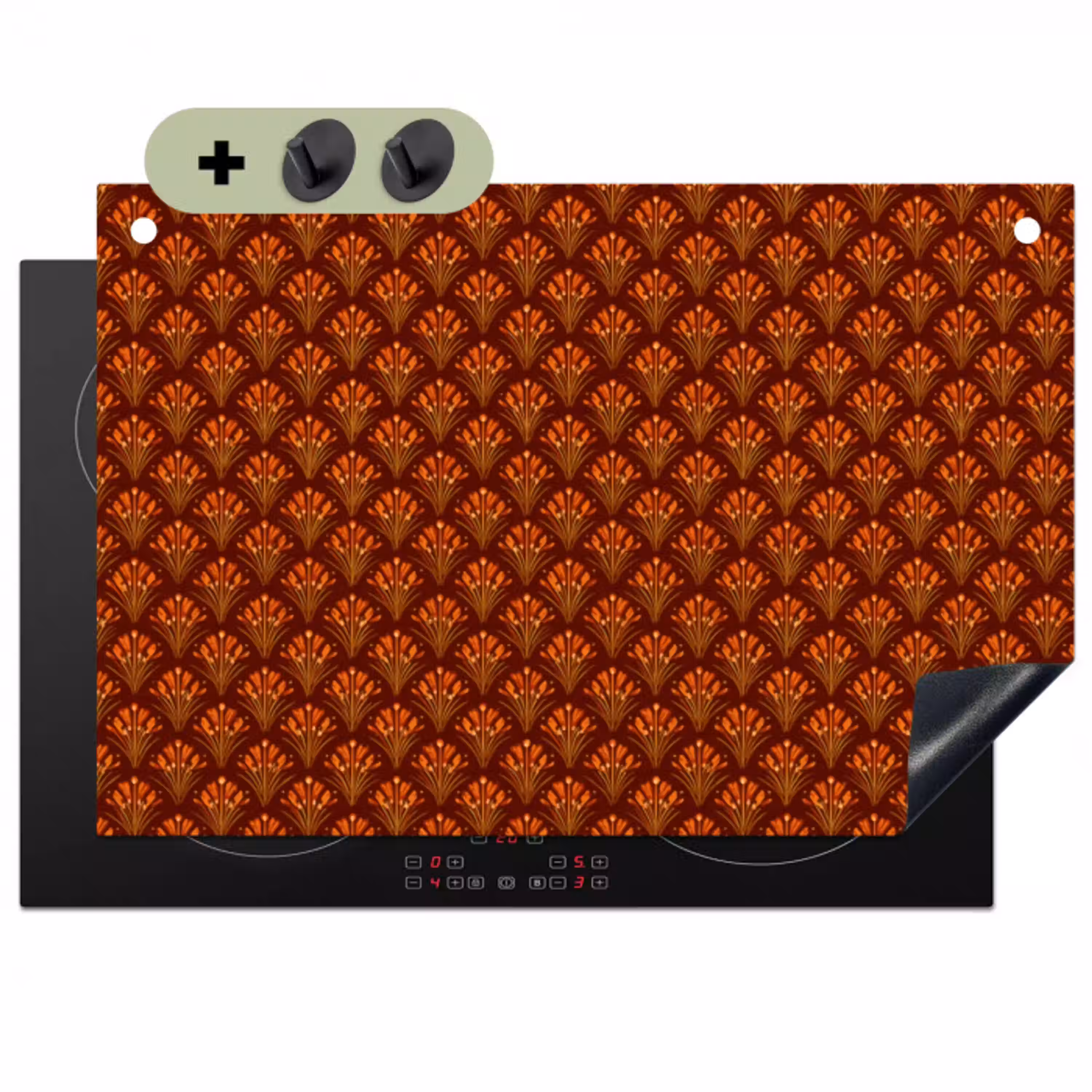 Waaiers - Art Deco - Botanisch - Roestbruin - Oranje Inductie beschemer met haakjes klein 777 -3d