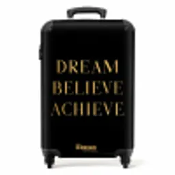 Quotes - Dream believe achieve - Goud - Zwart - Luxe NBS - Handbagage koffer - Unisex middel -productfoto_recht