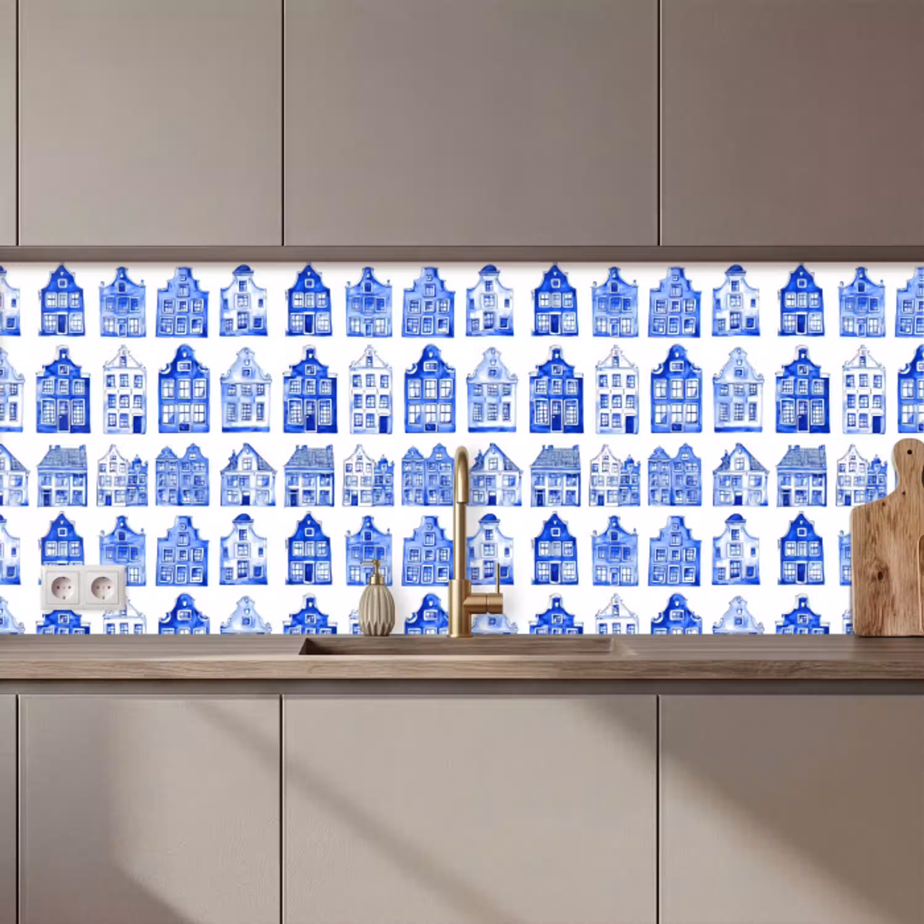 Patroon - Huizen - Blauw keuken achterwand 2 middel 871 zz_3dshopping