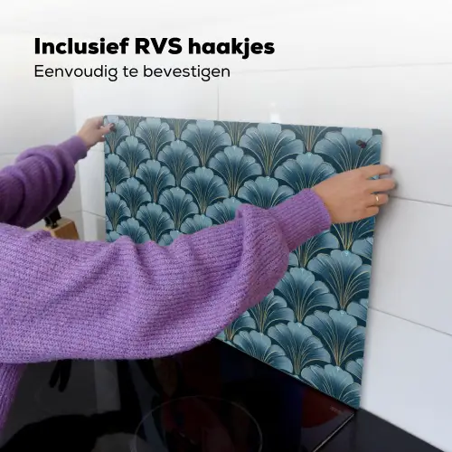 Patroon - Ginkgoblad - Blauw Inductie beschemer met haakjes klein 777 -ky-ophangen-nl