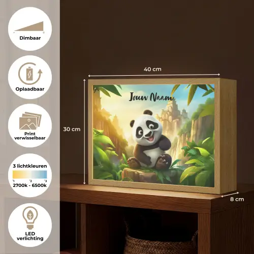 Panda - Wilde dieren - Jungle - Jongens - Kinderen Light Box met batterij (Wandlamp kind) middel -USP_websiteoverzichtNL